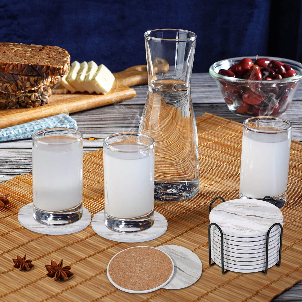 Caffox coaster with cork back prevents scratches on furniture