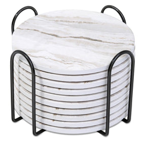 Caffox marbled coaster set with holder on wooden table protecting surface