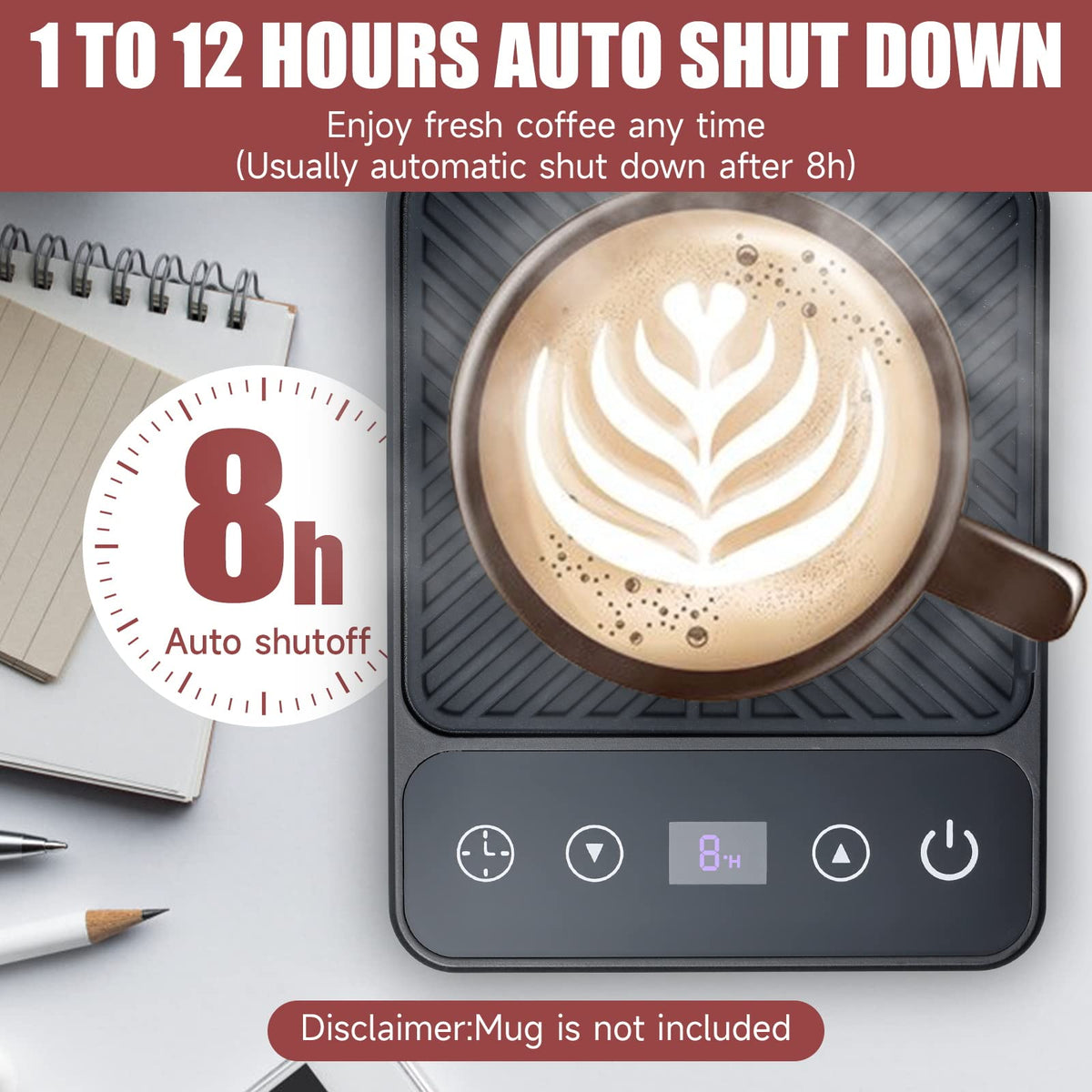 Cafzed Mug Warmer with digital display shows precise temperature.