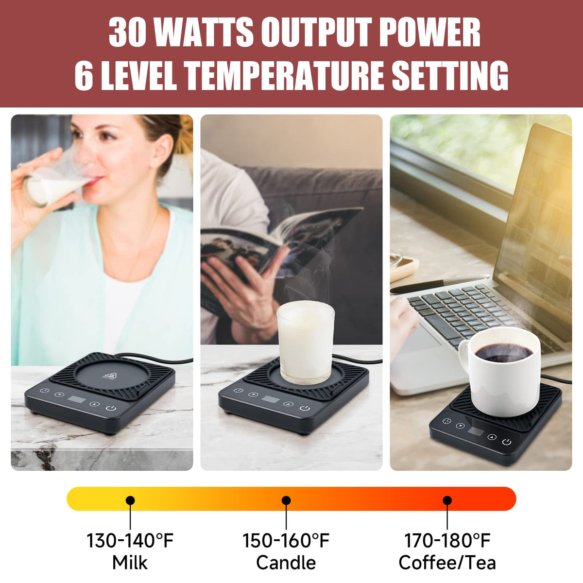 Cafzed Mug Warmer on desk keeps beverages warm during work.