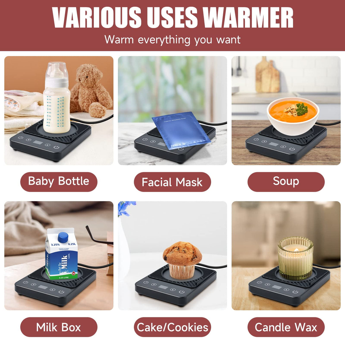 Cafzed Mug Warmer temperature control offers six settings.
