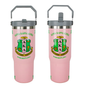 cahduenx sorority tumbler with handle and straw lid in pink polka dots for on-the-go hydration