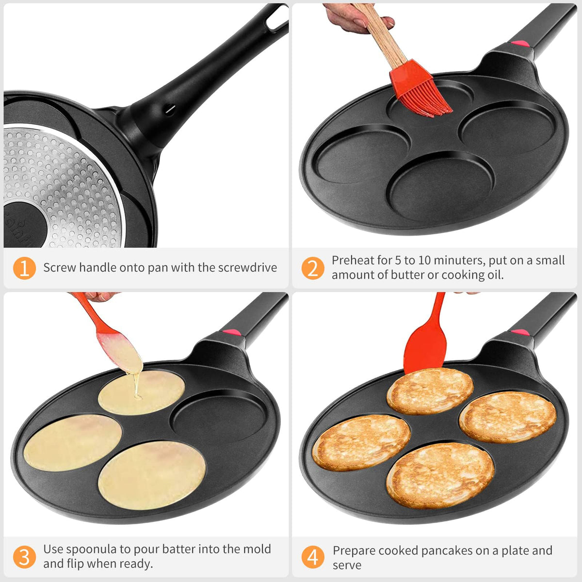 CAINFY pancake pan made from die-cast aluminum for fast, even heating