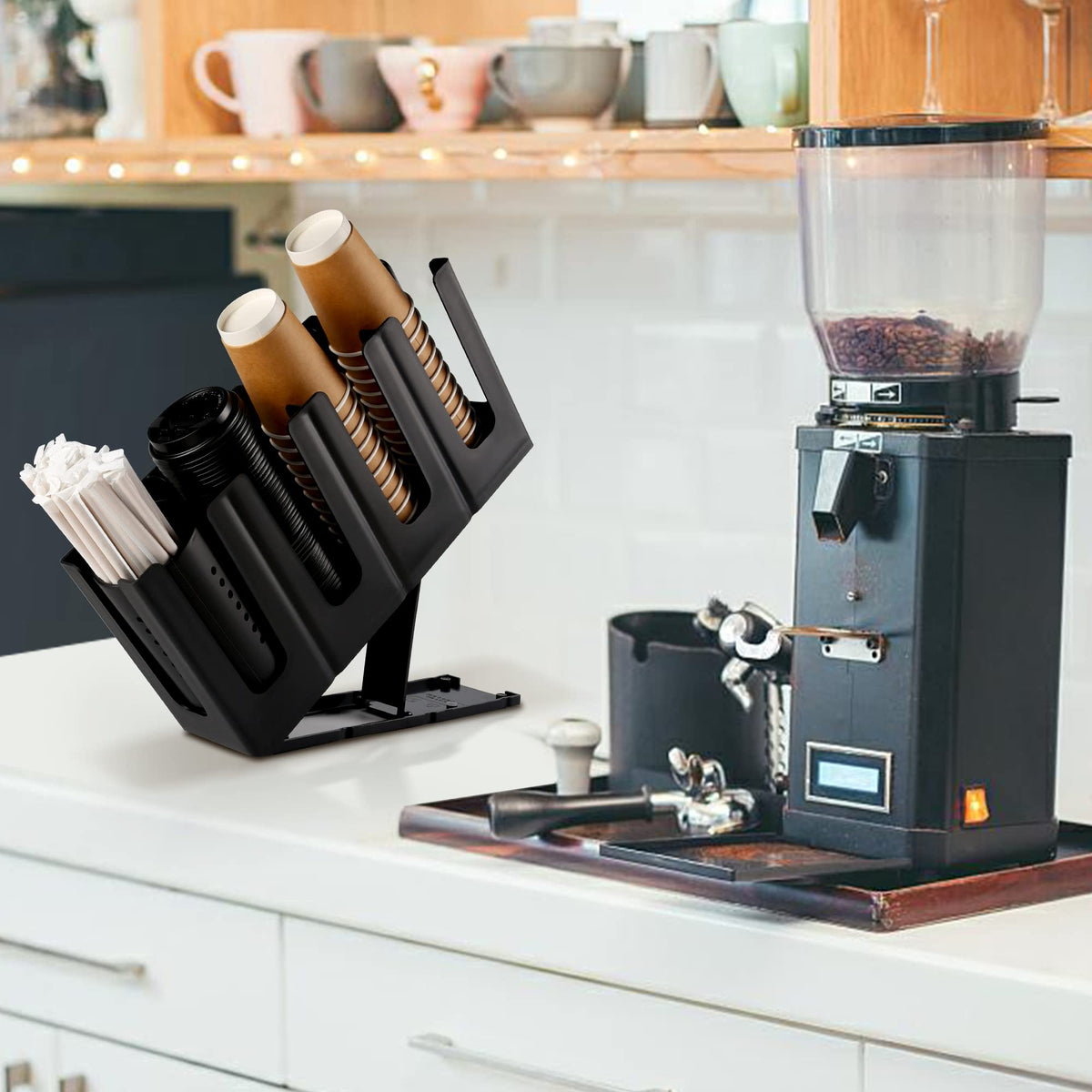 Cairondin cup holder with four compartments keeps cups neatly organized.