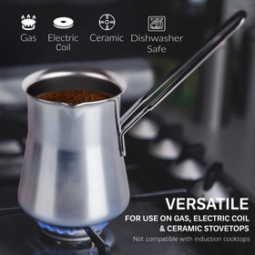 Caizen Coffee briki suitable for ceramic stovetops, stylish and practical.