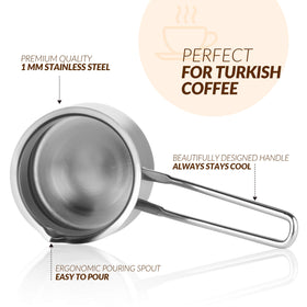 Caizen Coffee briki with cool-to-touch handle for safe pouring.