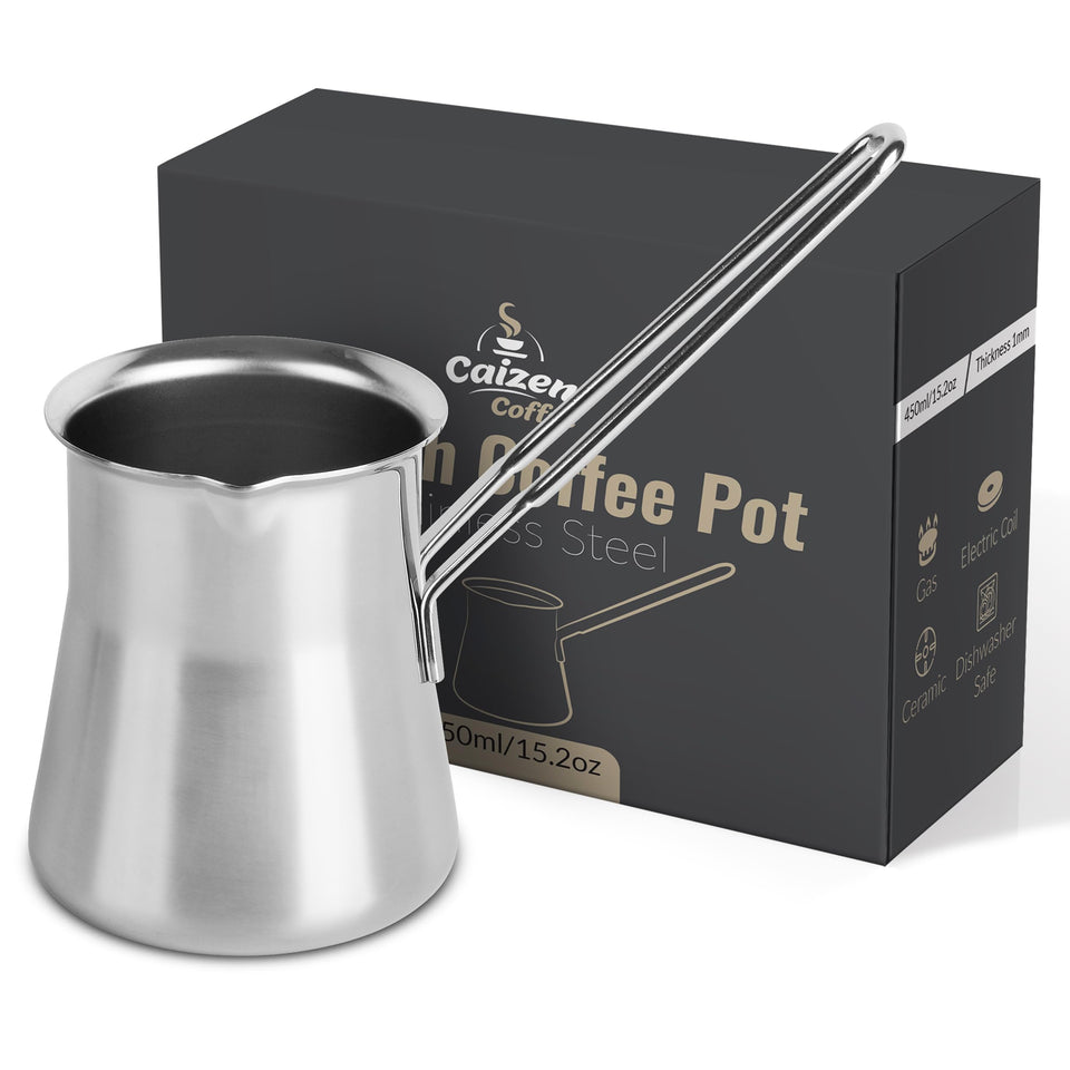 Caizen Coffee quality Turkish coffee pot in stainless steel for lasting durability.