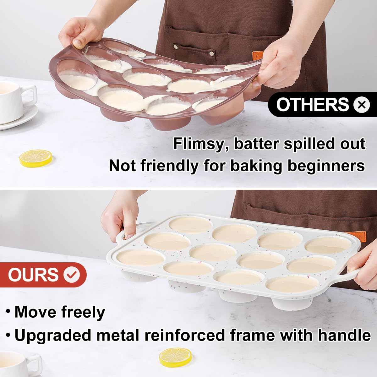 CAKETIME 12-cup muffin pan top view ensures uniform muffin sizes and easy loading