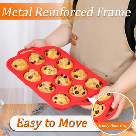 CAKETIME 12-cup silicone muffin cups release muffins easily.