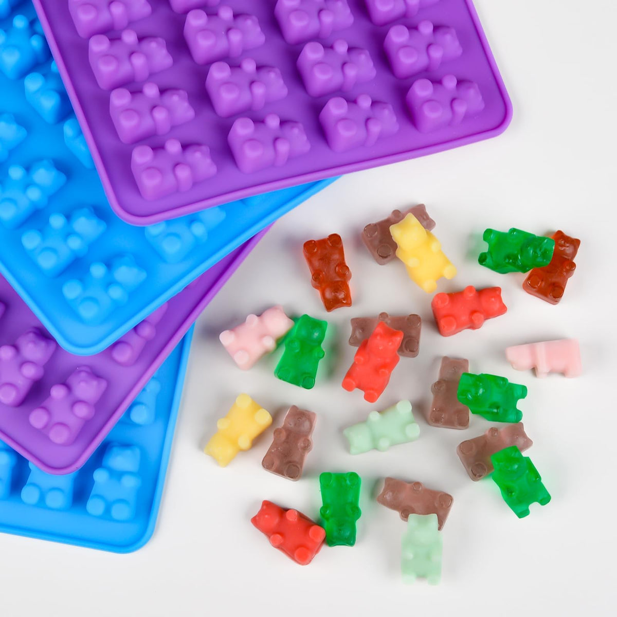 CAKETIME four-pack gummy bear molds close-up with large cavities