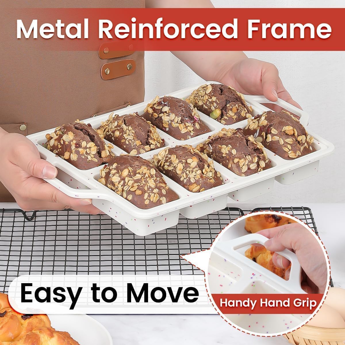 CAKETIME mini loaf pans with wide handles for mess-free maneuvering