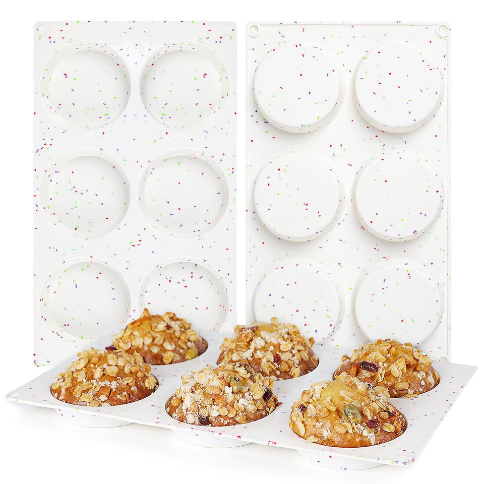 CAKETIME muffin-top-pan 3-inch molds showing neat, tall English muffins and egg bites.