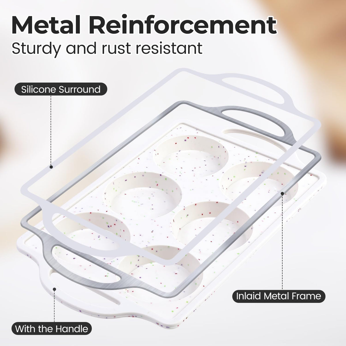 CAKETIME 3-inch silicone egg molds create uniform muffin tops.