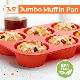 CAKETIME silicone jumbo muffin pan cups detail shows 3.5 inch top diameter.