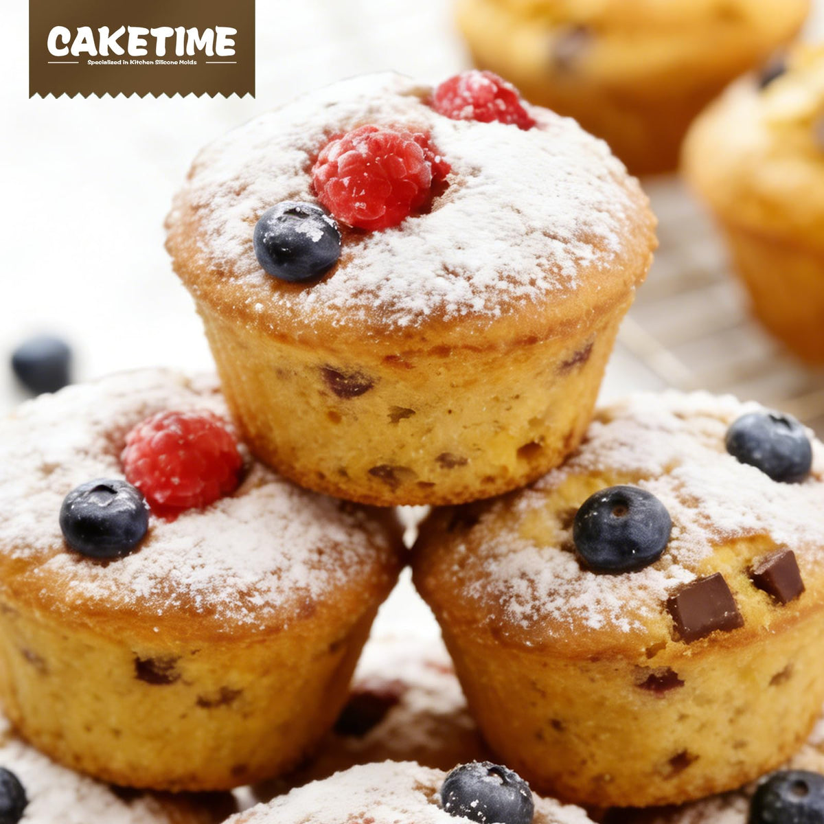 CAKETIME red jumbo muffin pan close-up reveals vibrant color.
