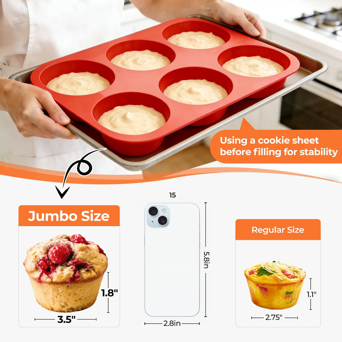 CAKETIME jumbo muffin pan side view highlights flexible release and easy cleanup.