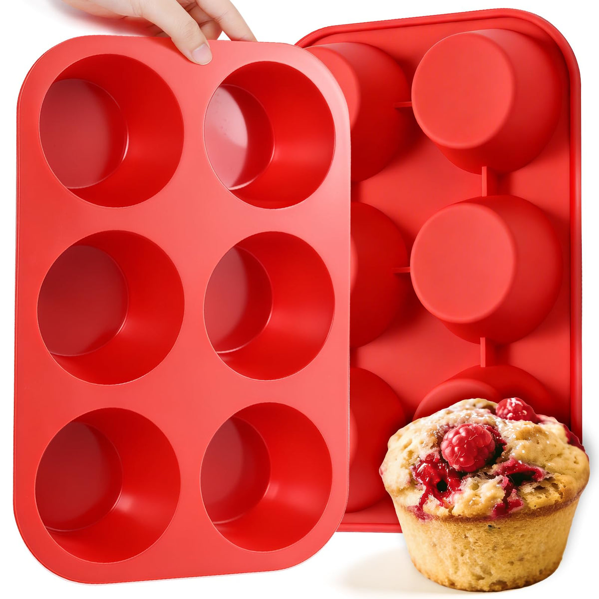 CAKETIME silicone jumbo muffin pan top view with six large cups for roomy bakes.