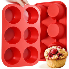 CAKETIME silicone jumbo muffin pan top view with six large cups for roomy bakes.