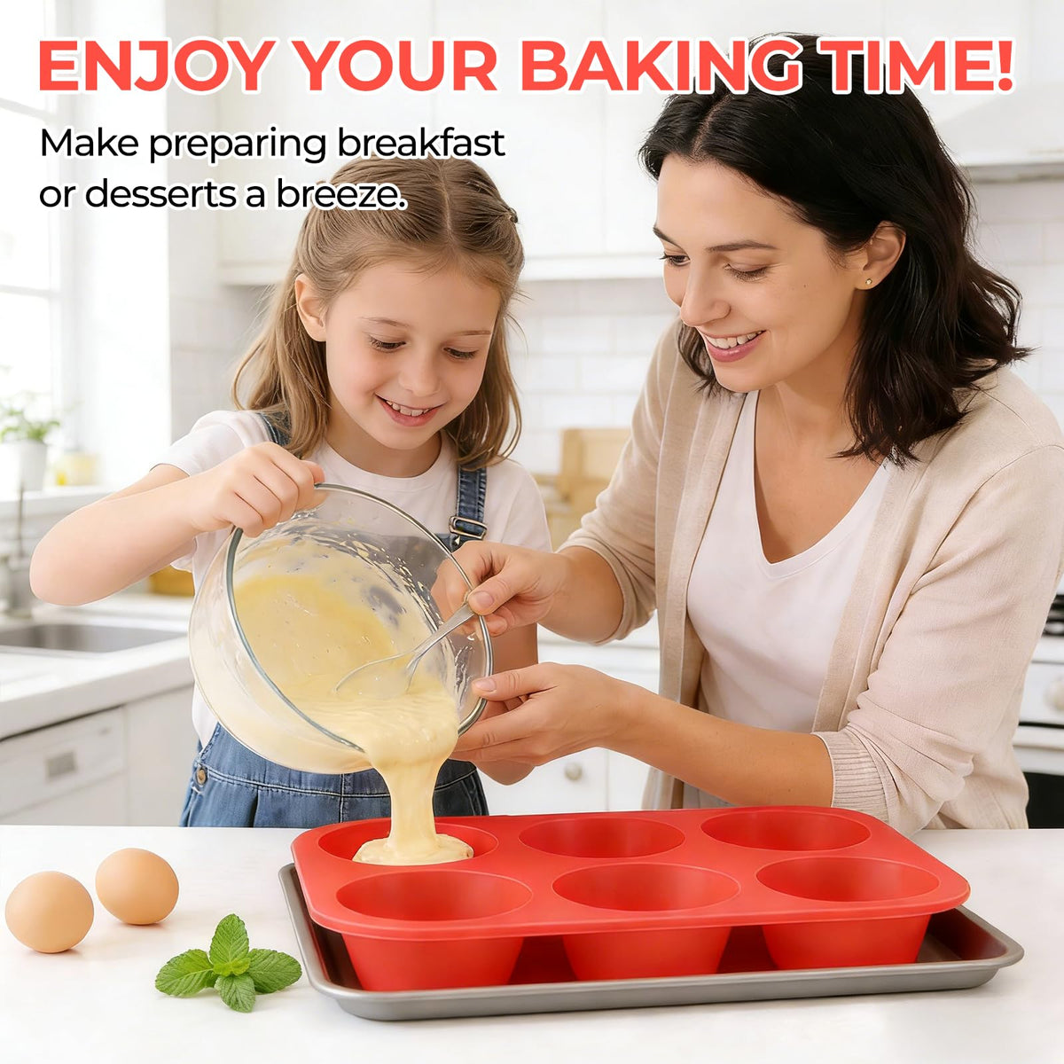 CAKETIME silicone jumbo muffin pan 6-cup layout for large batches.