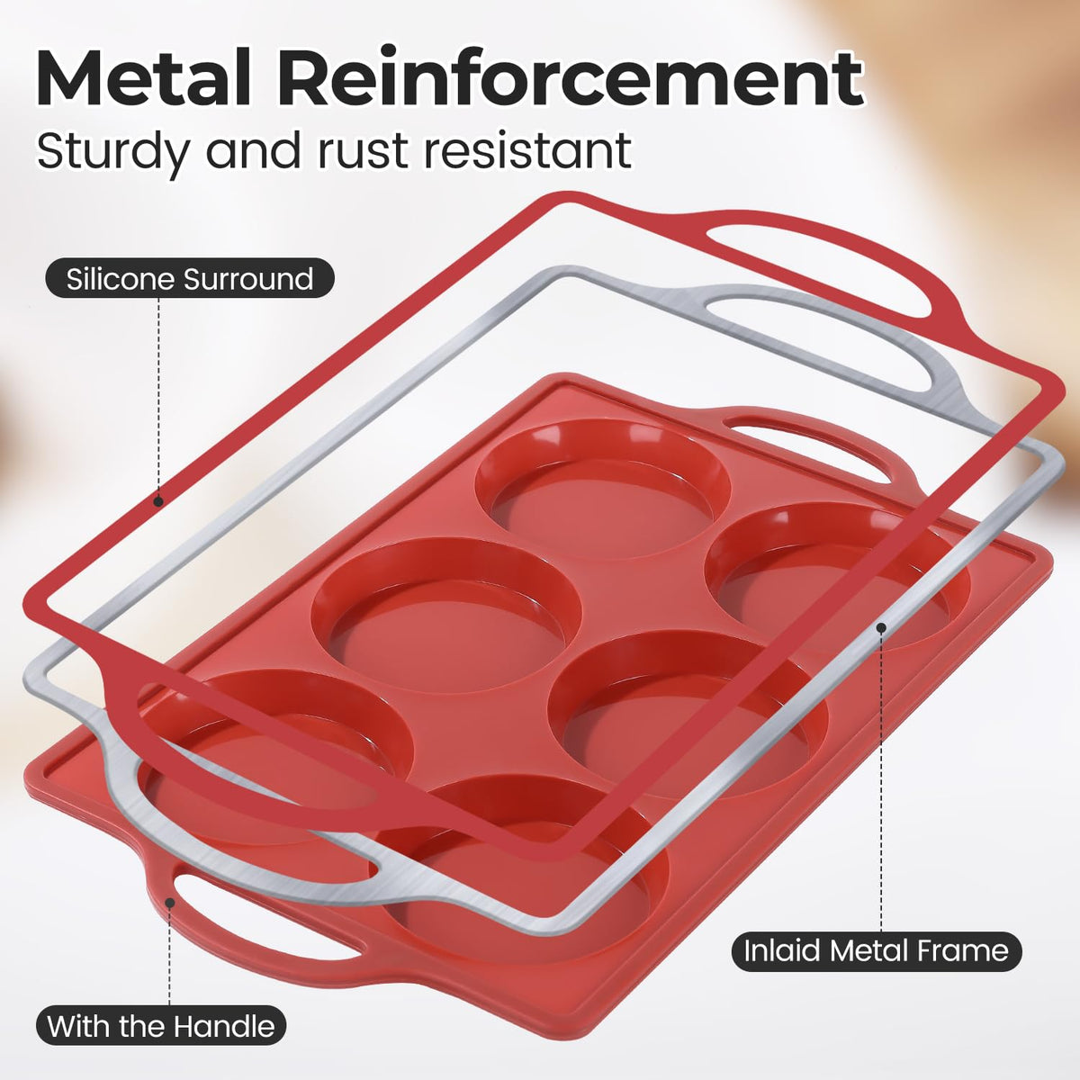 CAKETIME silicone-metal frame edge provides sturdy, spill-free transfer.