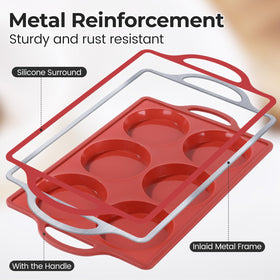 CAKETIME silicone-metal frame edge provides sturdy, spill-free transfer.