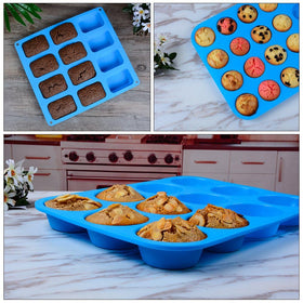 CAKETIME 12-cup muffin pan filled with even portions of batter.