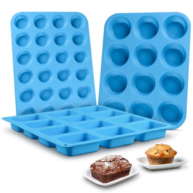 CAKETIME 24-cup silicone muffin pan shows a nonstick surface for easy release.