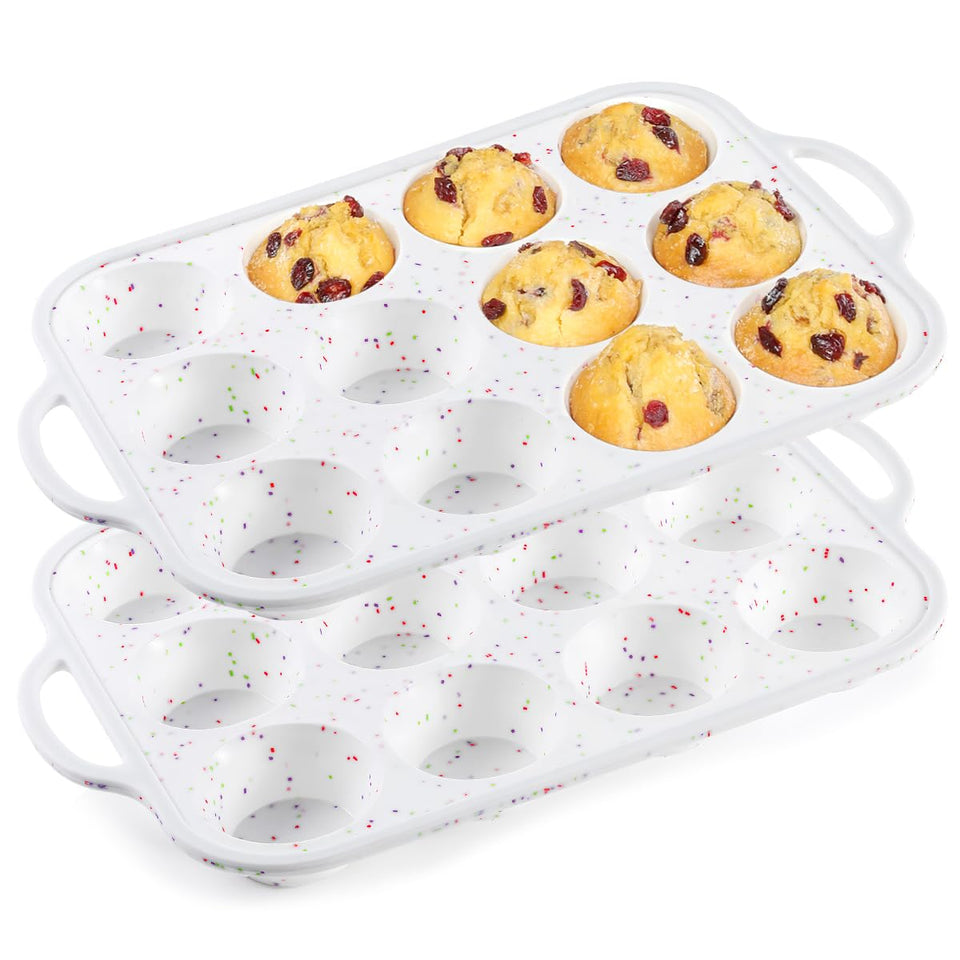 CAKETIME silicone muffin pan with metal frame offers sturdy grip and clean release