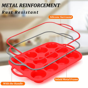 CAKETIME muffin pan with reinforced metal frame provides sturdy handling.