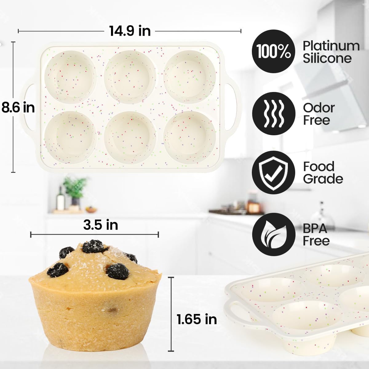 CAKETIME silicone muffin pan nonstick release for easy pop-out