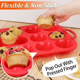 CAKETIME muffin pan releases muffins effortlessly thanks to nonstick silicone.