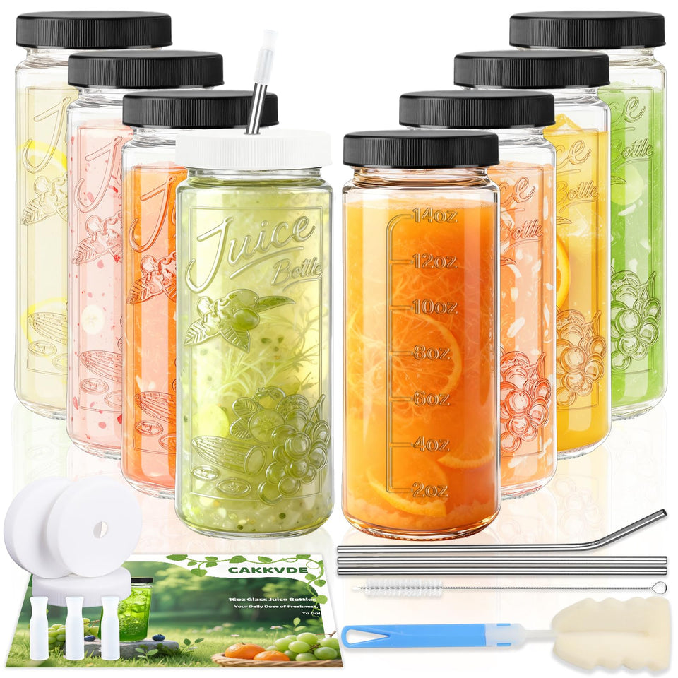 CAKKVDE fruit-embossed glass bottle enhances daily hydration.