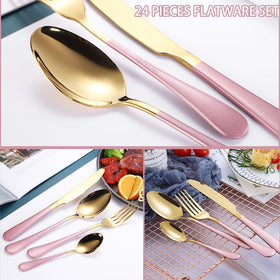 Caliamary gold silverware rack keeps utensils organized.