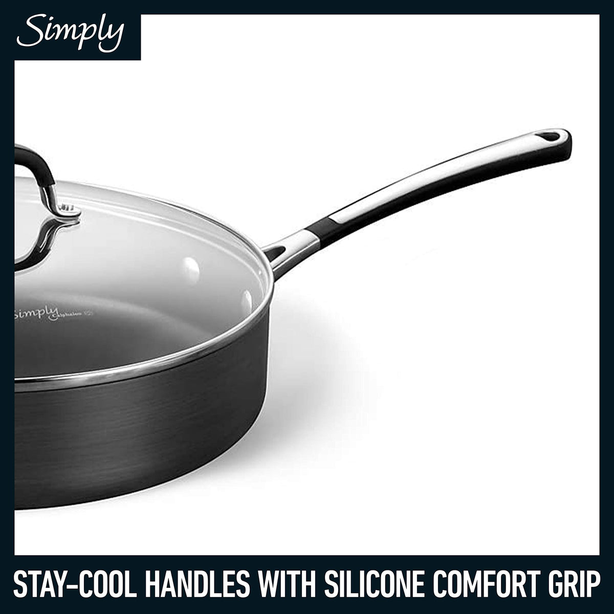 Calphalon 3-quart sauté pan with lid for sautéed vegetables.