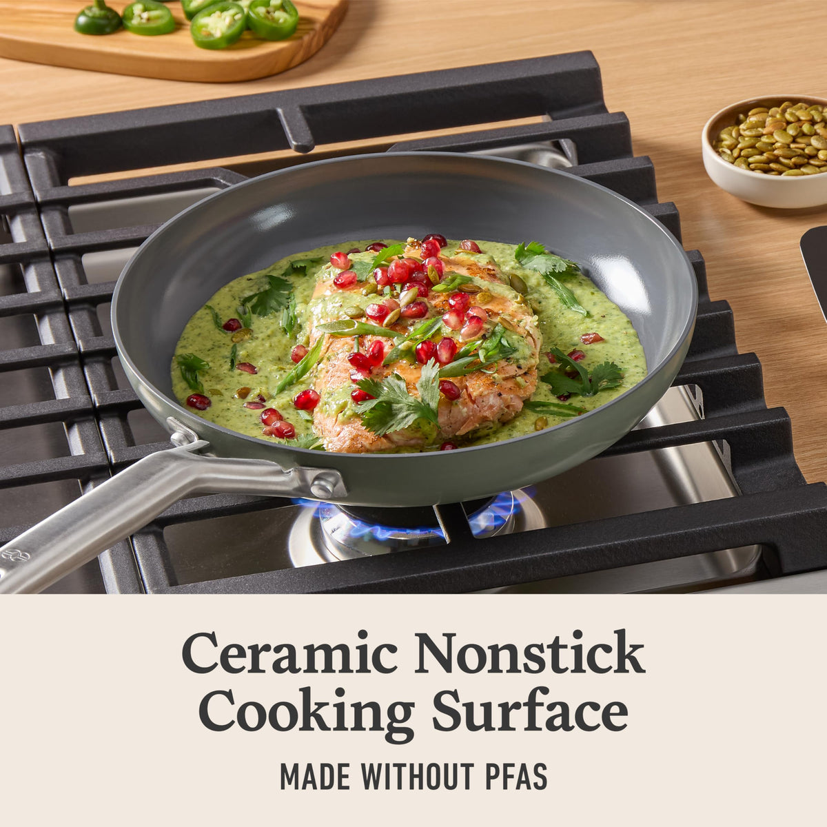 Calphalon ceramic nonstick 12-inch frying pan with lid for versatile stovetop to oven cooking