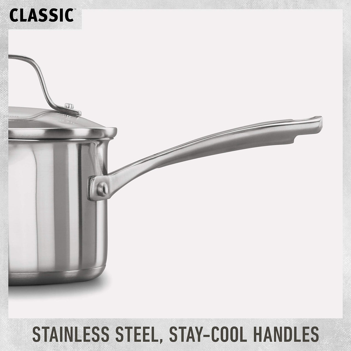 Calphalon Classic 1.5-quart sauce pan with cover for simmering sauces.