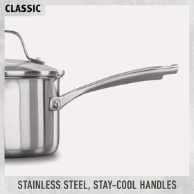Calphalon Classic 1.5-quart sauce pan with cover for simmering sauces.