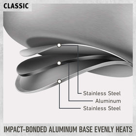 Calphalon Classic 10-inch fry pan with stay-cool handle for safe flipping.