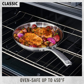 Calphalon Classic 3-quart sauté pan with cover for sautéing vegetables.