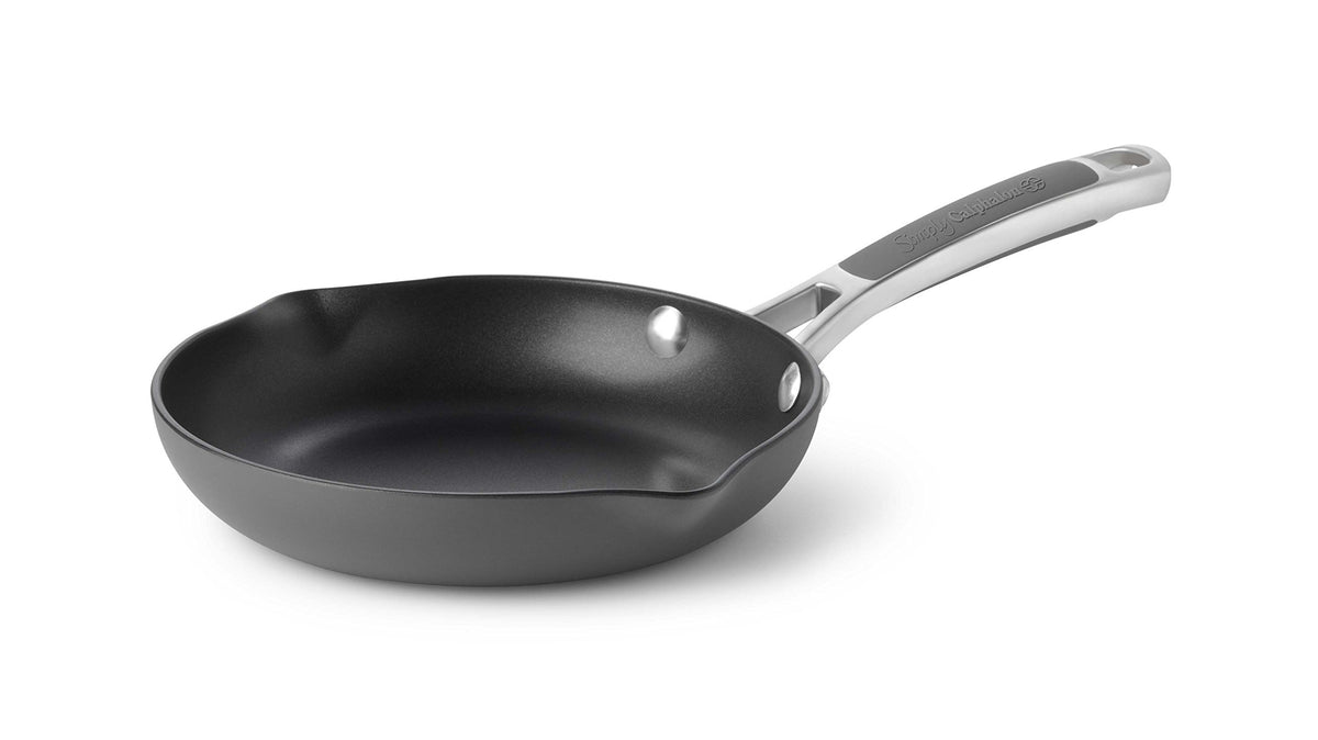 Calphalon Easy System omelette pan 8-inch with dual pour spouts for neat pouring and control.