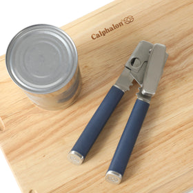 Calphalon Edge bottle opener navy enables smooth bottle and cap removal with one hand.