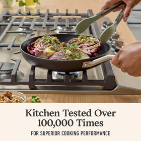 Calphalon hard-anodized 10-inch frying pan delivering even heating.