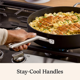 Calphalon pan and lid are dishwasher-safe for effortless cleanup.