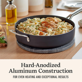 Calphalon nonstick surface stands up to dishwasher cycles for convenient cleanup.