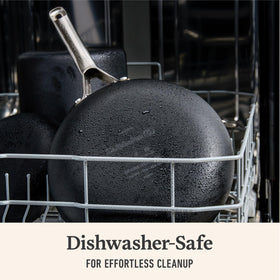 Calphalon hard-anodized nonstick surface close-up for effortless cleanup.