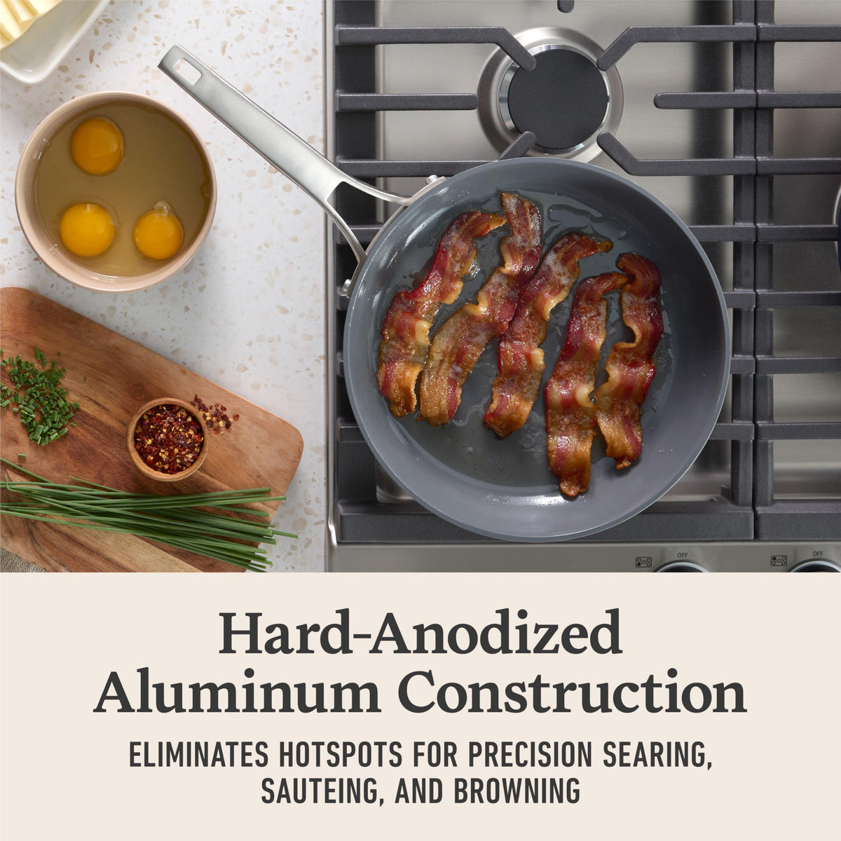 Calphalon Premier ceramic nonstick with cool stainless steel handle for safe stovetop cooking