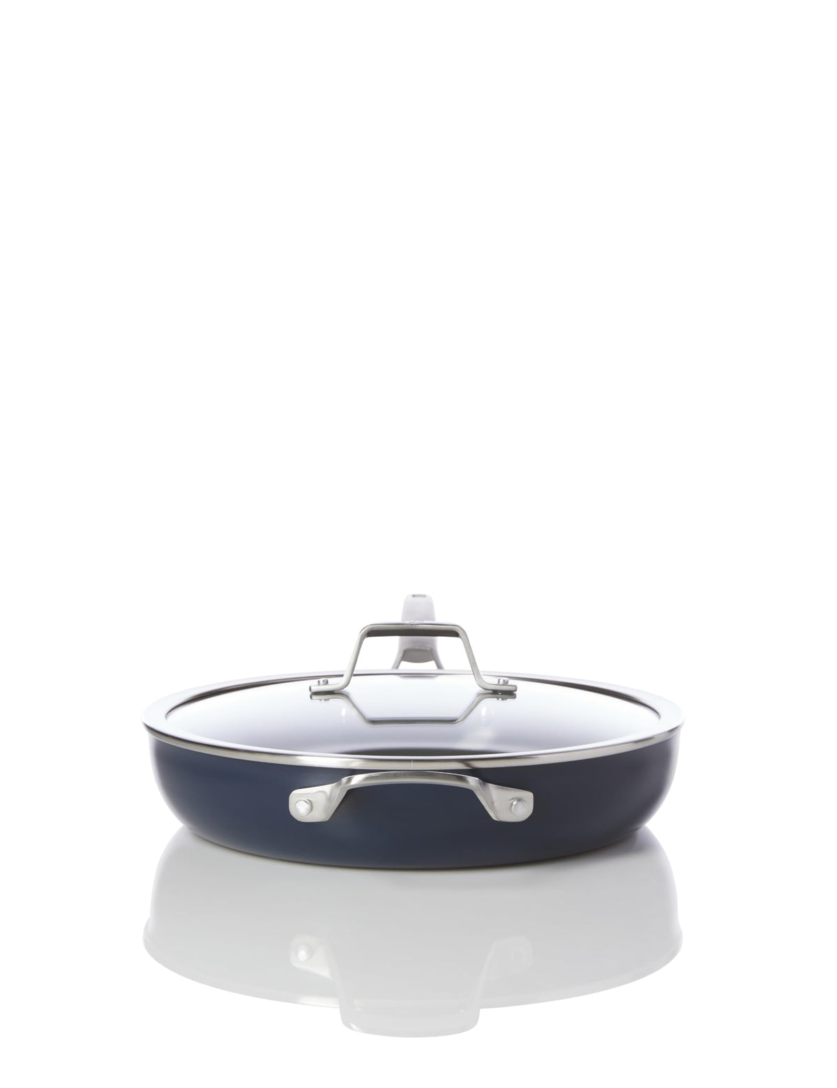 Calphalon Premier pan handle remains cool on the stove for safe cooking.