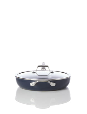 Calphalon Premier pan handle remains cool on the stove for safe cooking.
