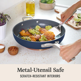 Calphalon Premier nonstick coating is metal utensil safe for versatile kitchen tasks.
