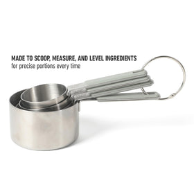 Calphalon Prime 1/2 cup shot emphasizes non-slip taupe silicone grip.